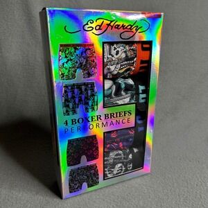 Ed Hardy Mens 4‎ Boxer Briefs Performance Set Medium Skulls Roses Money Print